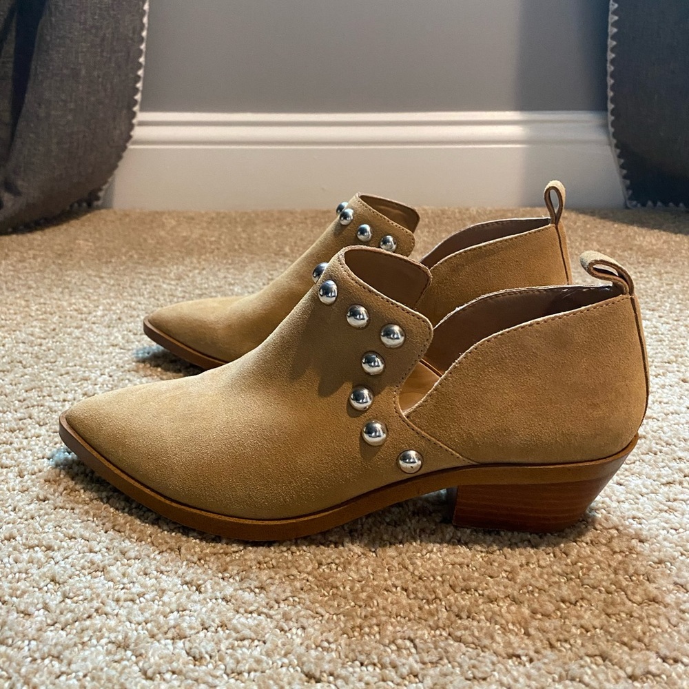Excellent Condition | Rebecca Minkoff Tan Suede Studded Ankle Boots | W6M